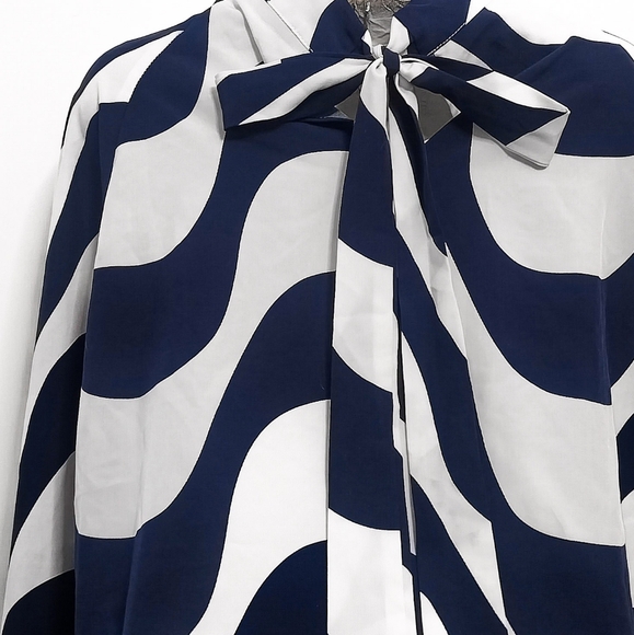 New Mock Neck Printed Slip-On Shirt with Tie Back by Aniston Large - Picture 4 of 5